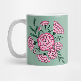 Vintage carnation flowers in green and pink Mug